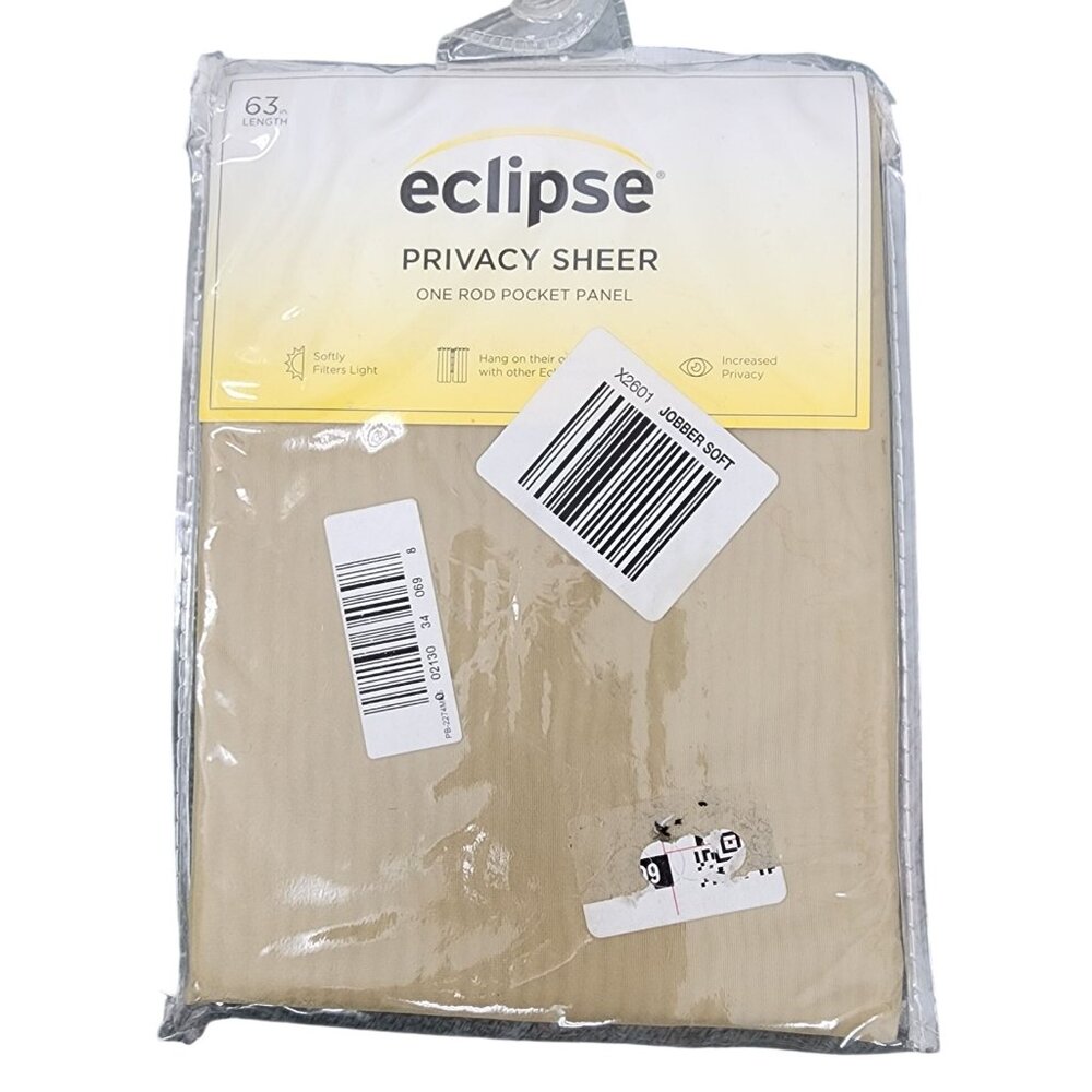 NIP Eclipse Privacy Sheer Panel Livia Linen Beige Tan One Rod Pocket 59x63 Inche
